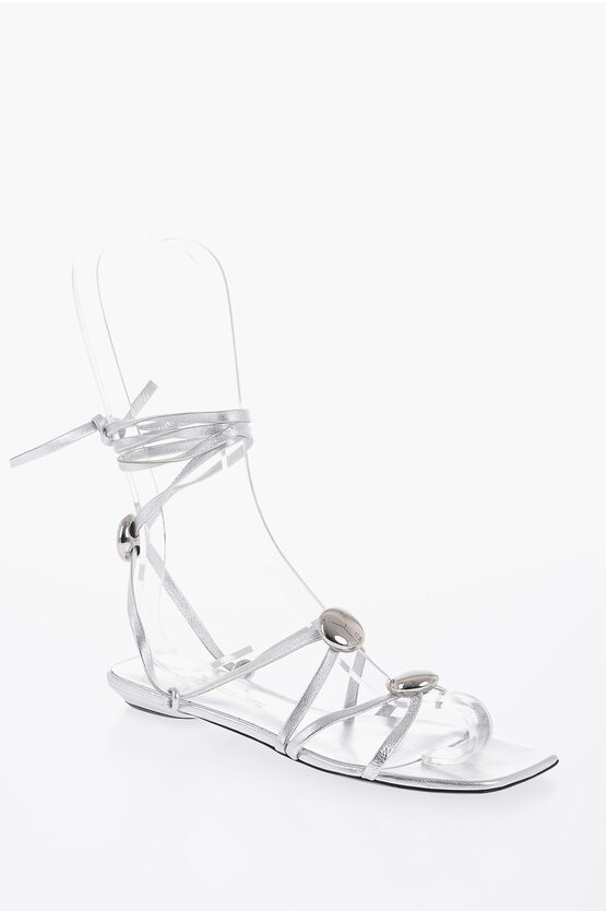 Bruno Frisoni Metallic Leather Atom Lace-up Sandals With Studs In White
