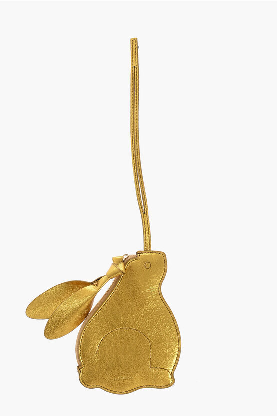 Jil Sander Metallic Leather Bunny Mini Pouch In Gold