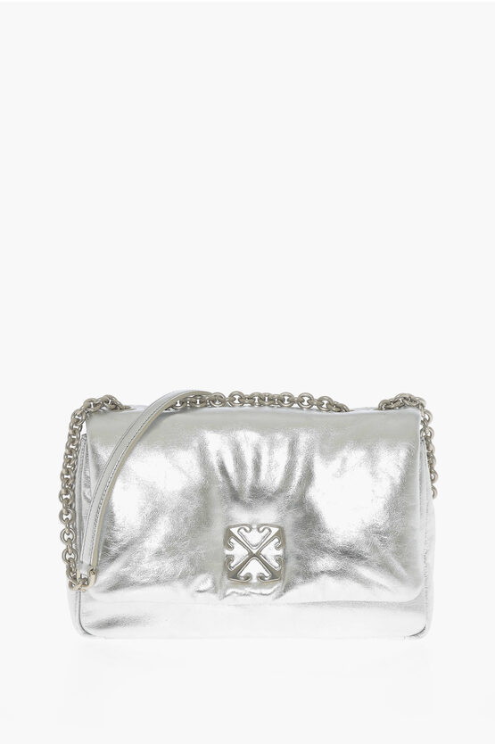 Shop Off-white Metallic Leather Jitney Crossbody Bag