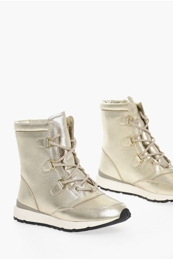 Woolrich Metallic Leather Snow Boots In White