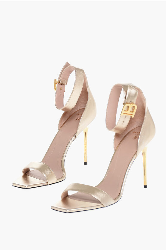 BALMAIN METALLIZED LEATHER ANKLE-STRAP SANDALS 11 CM