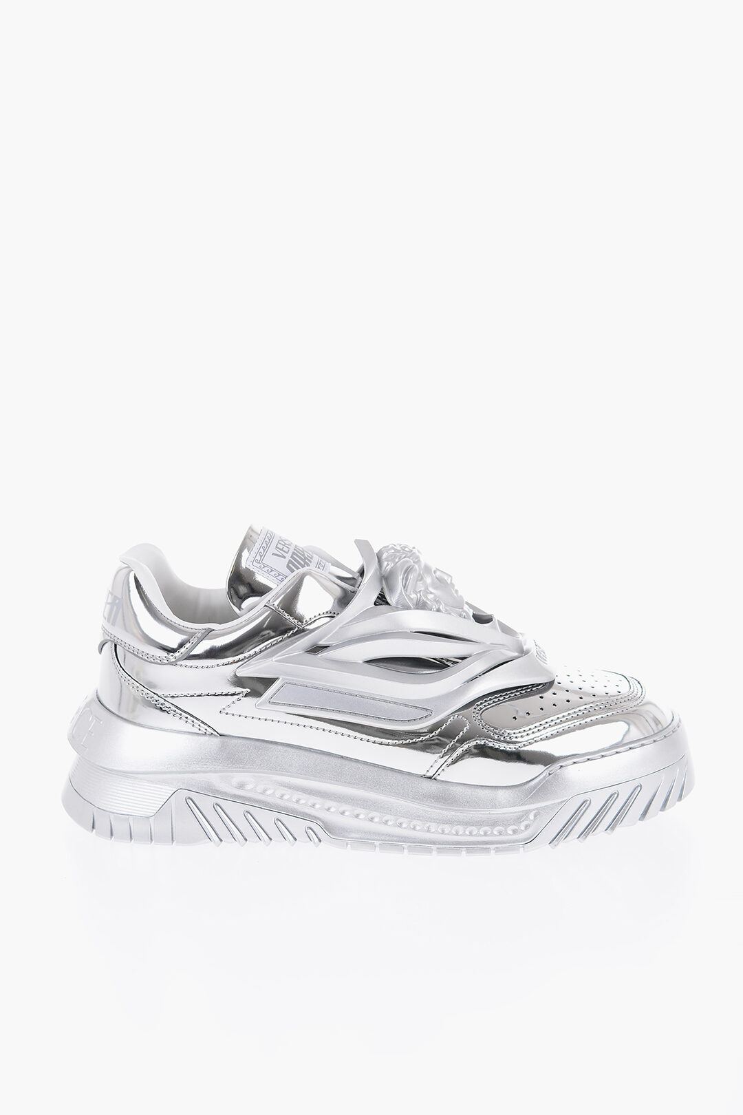 VERSACE オディセア シルバー ロートップ スニーカー Versace Metallized Leather ODISSEA Low-Top Sneakers With