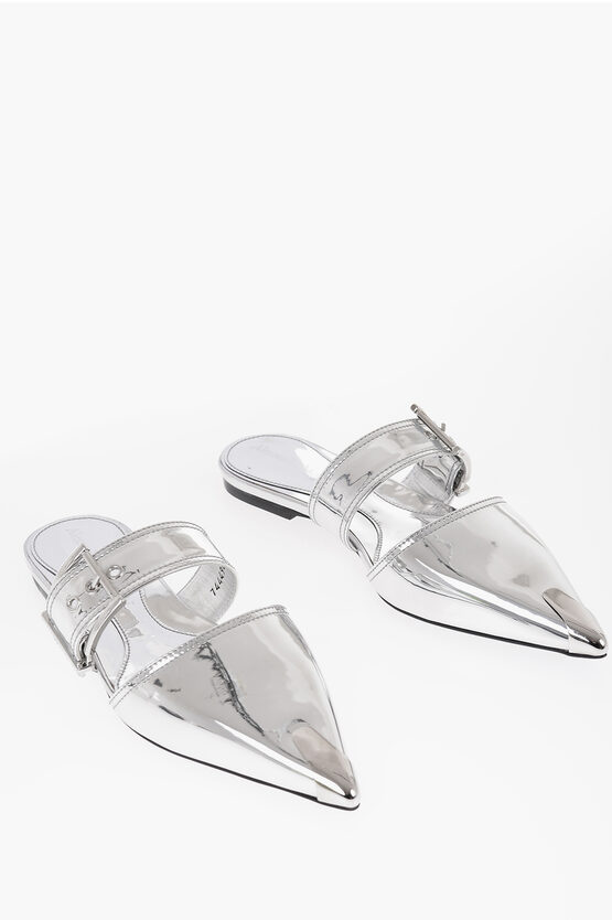 Shop Alexander Mcqueen Metallized Leather Pointed Mules