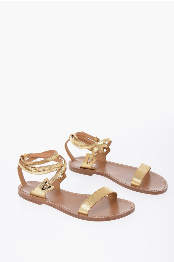 Shop Celine Metallized Leather Sandals With Straps