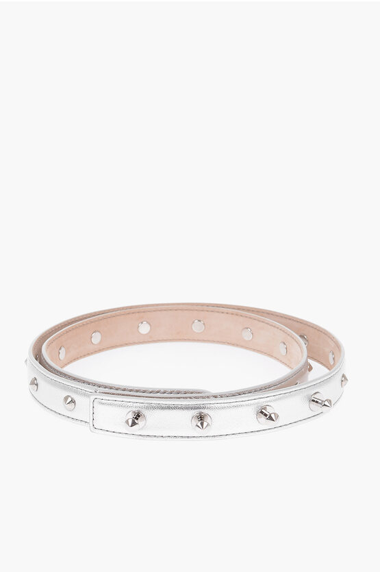 Shop Alexander Mcqueen Metallized Leather Slim Belt With Studs 20mm