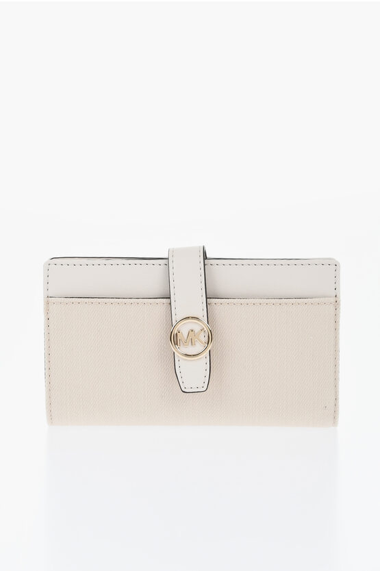 Michael Kors Michael Cotton Greenwich Wallet With Golden Effect Monogram In Purple