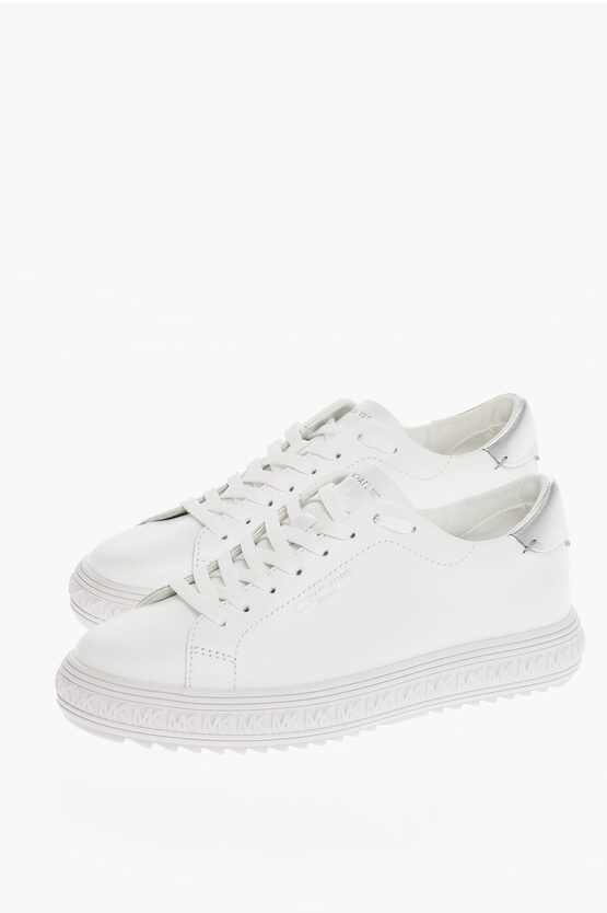 Michael Kors Michael Leather Grove Low-top Sneakers With All Over Monogra In Optic White