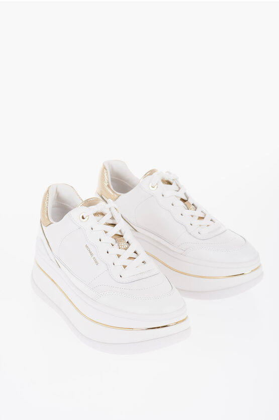 Michael Kors Michael Leather Hayes Low-top Sneakerswith Metallic Leather In White