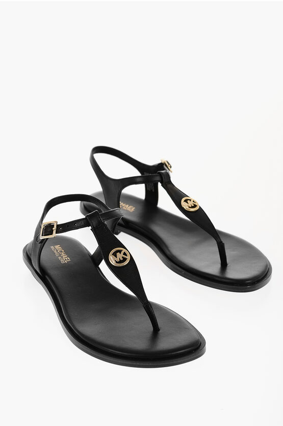 Shop Michael Kors Michael Leather Mallory Thong Sandals With Golden Monogram