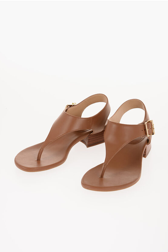 Shop Michael Kors Michael Leather Robyn Thong Sandals With Golden Buckle Heel