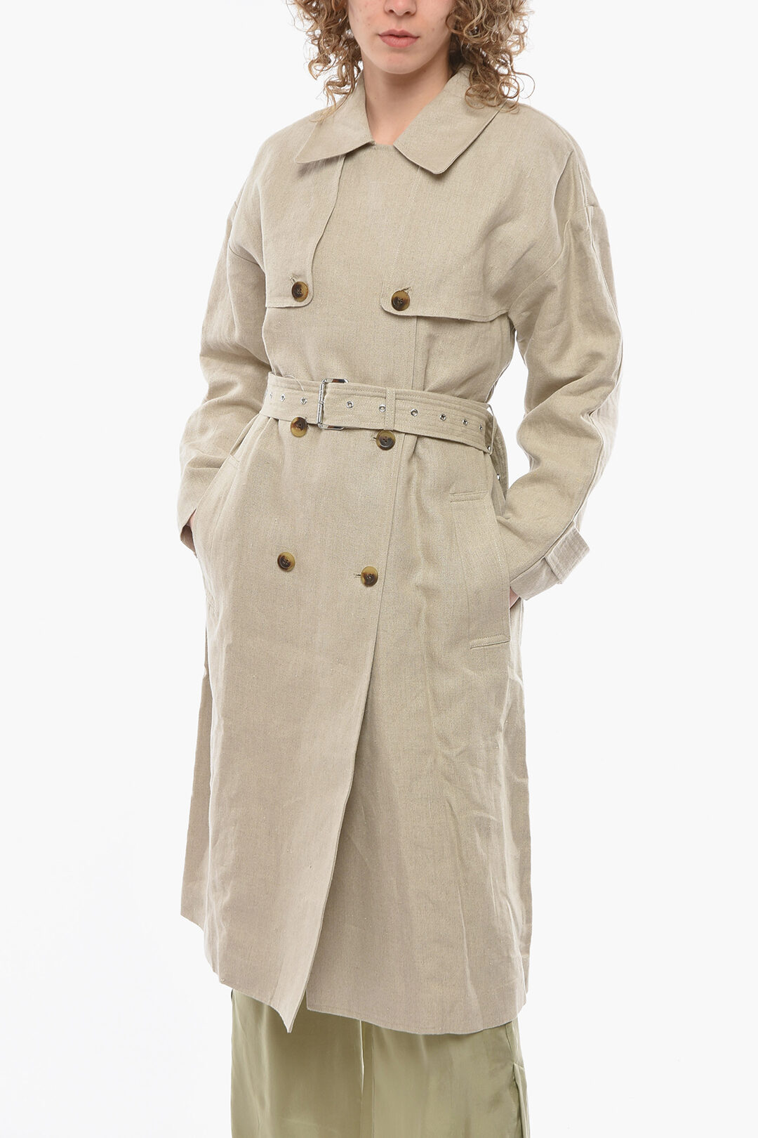 Michael Linen Double Breasted Trench with women - Outlet