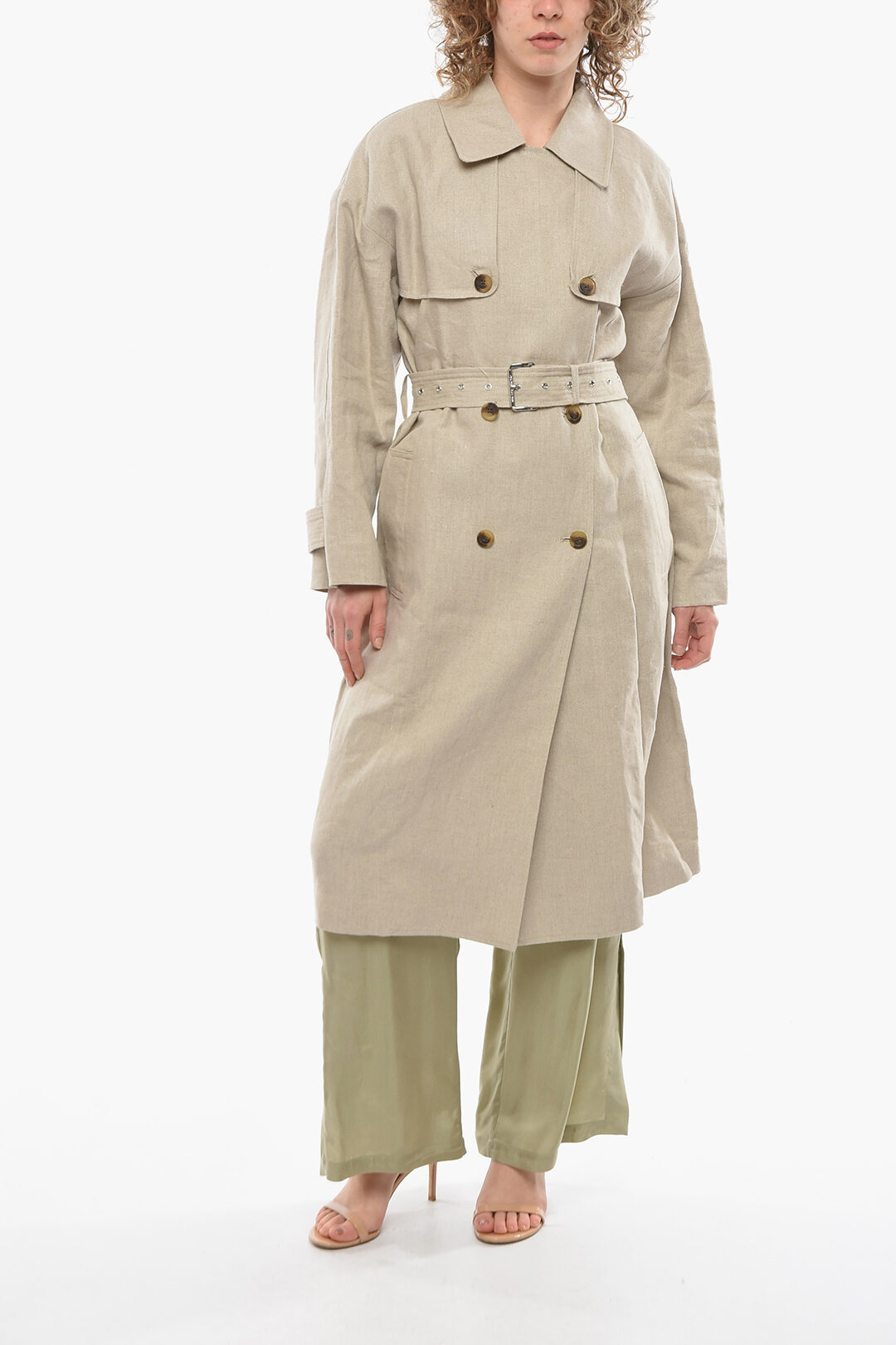 Michael Linen Double Breasted Trench with women - Outlet