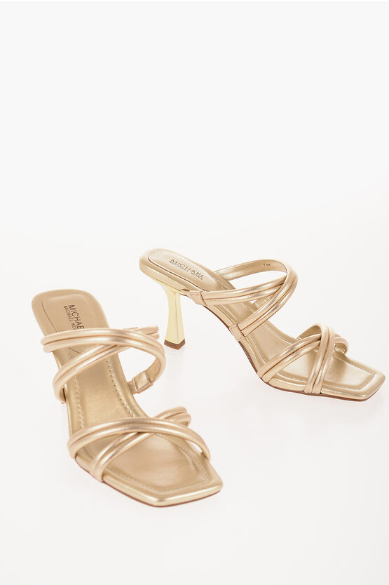 Michael Kors Michael Metallic Leather Corrine Sandals With Heel 9cm In Brown