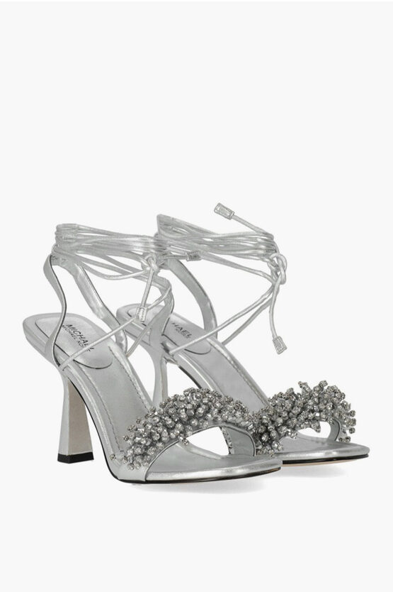 Michael Kors Michael Metallic Leather Lucia Lace-up Sandal With Jewels Em