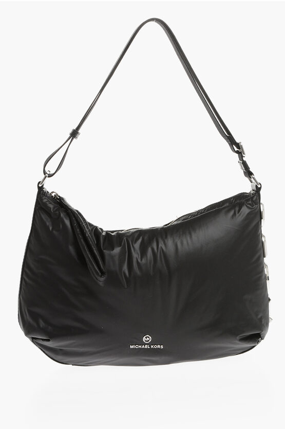 Michael Kors Michael Nylon Leonie Shoulder Bag With Metal Side Maxi Logo In Black