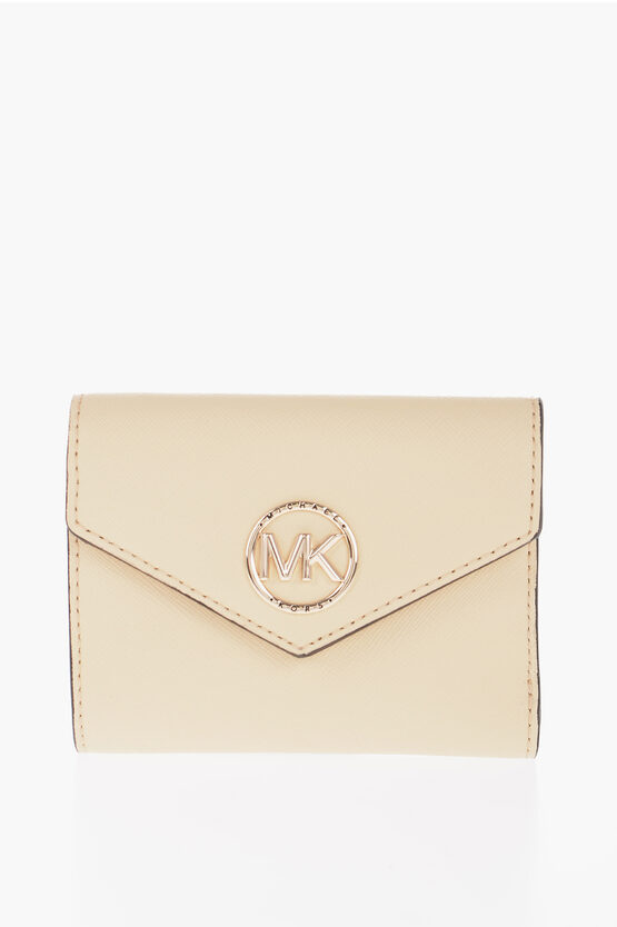 Michael Kors Michael Saffiano Leather Wallet With Golden Monogram In Neutral