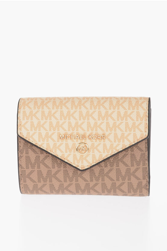 Michael Kors Michael Two-tone Faux Leather Vanilla Wallet With All-over M In Neutral