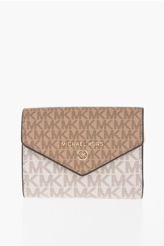 Michael Kors Michael Two-tone Faux Leather Vanilla Wallet With All-over M In Brown