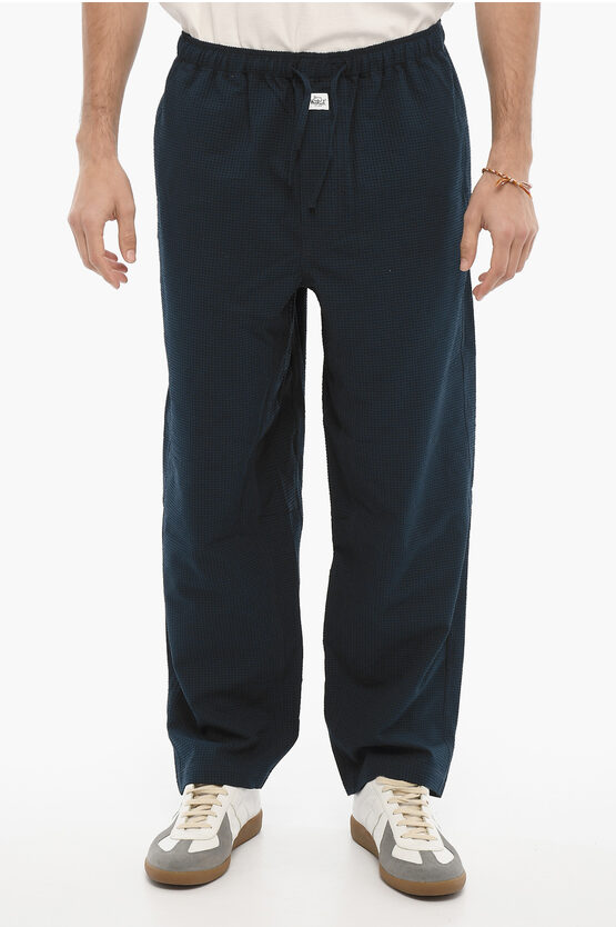 Woolrich Micro-checked Pyjama Pants With Elastic Waistband In Blue