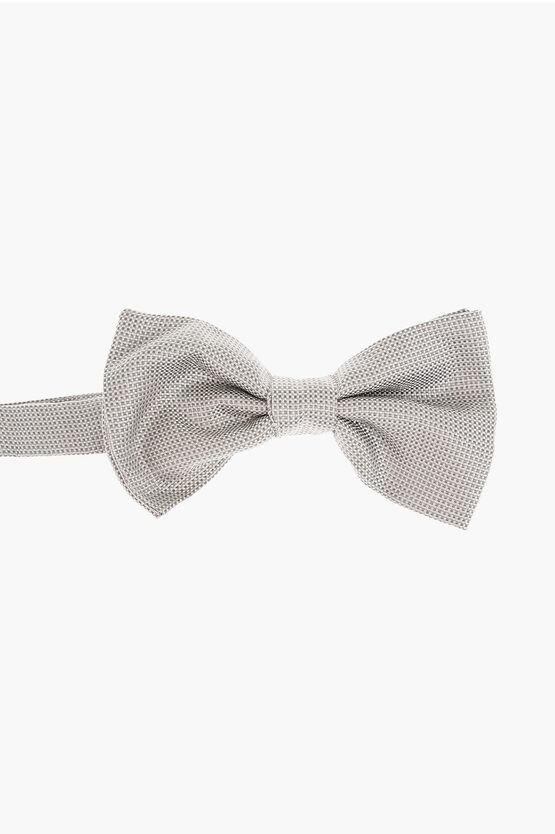 Corneliani Micro Checked Silk Bow Tie In Gray
