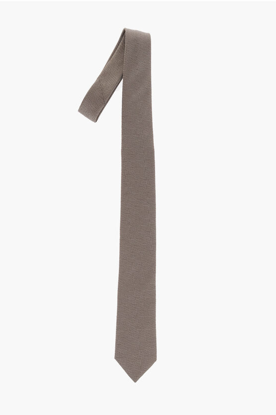Ermenegildo Zegna Micro-checked Silk Tie In Grey