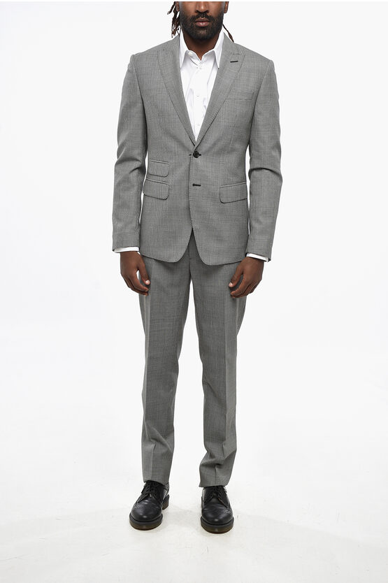 Dsquared2 Micro Houndstooth Patterned Virgin Wool Suit In Gold