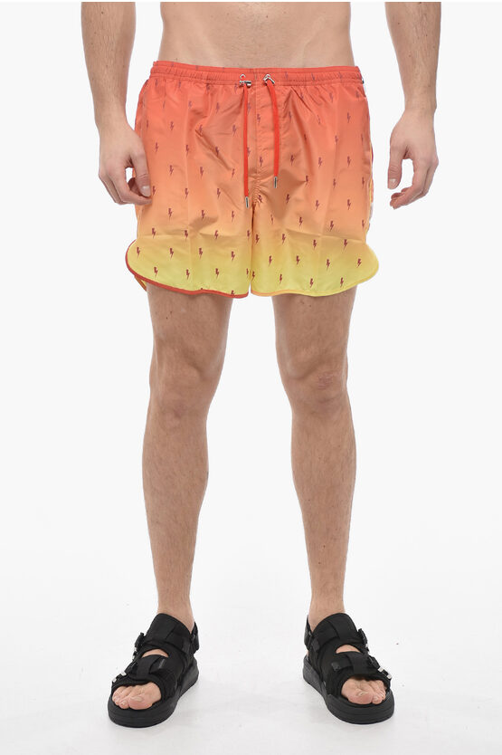 Neil Barrett Microbolt Boxer Swimsuit With Gradient Effect In Orange