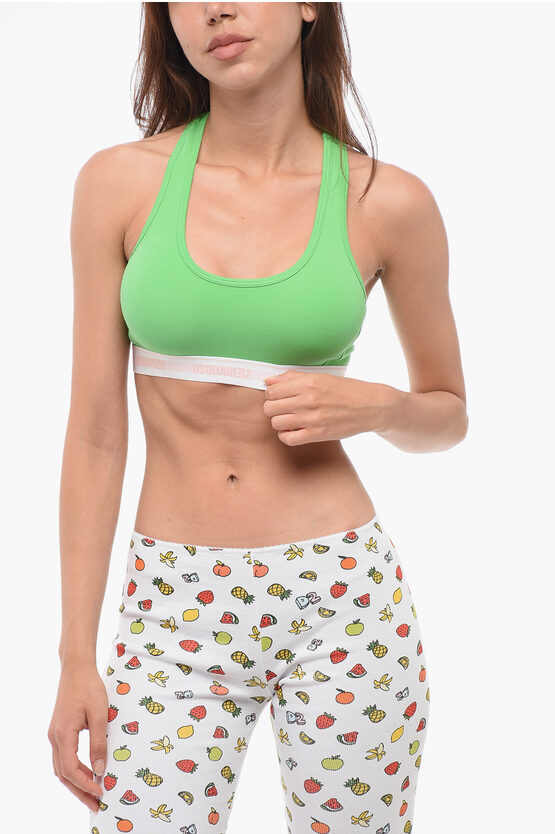 Dsquared2 Microfiber Sport Bra With Logoed Elastic Band In Green