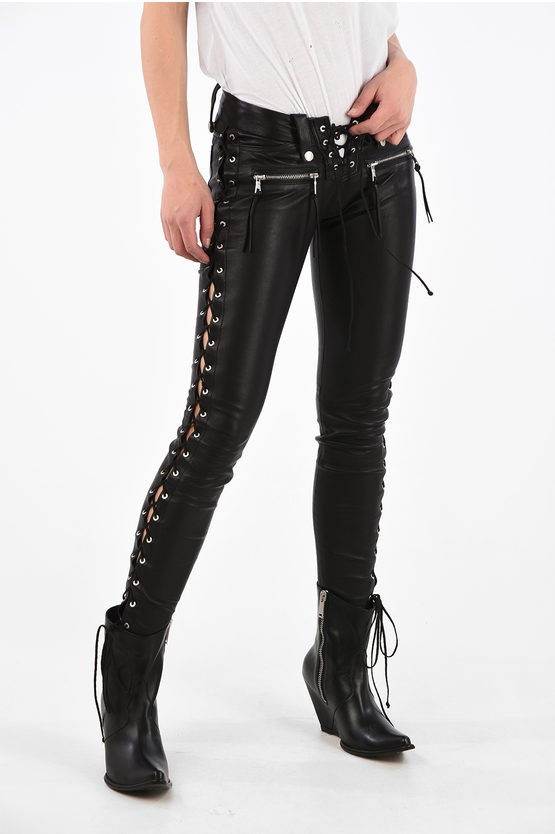 Unravel Mid Rise Leather Lace up Pants women - Glamood Outlet