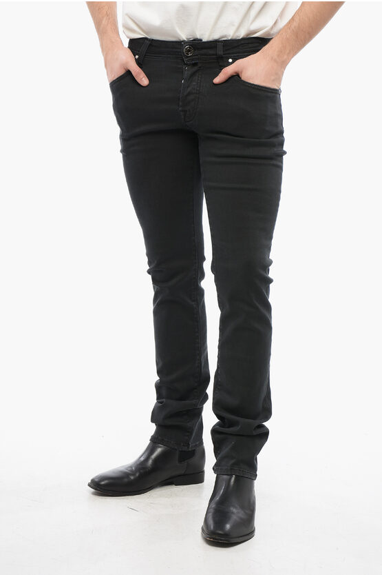 Shop Jacob Cohen Mid-waist Stretch Denim Nick Jeans With Ponyskin Logo Patch