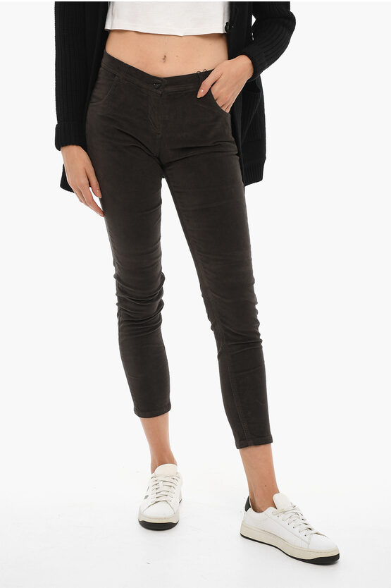 Woolrich Mid-waist Velour 4 Pockets Trousers In Black