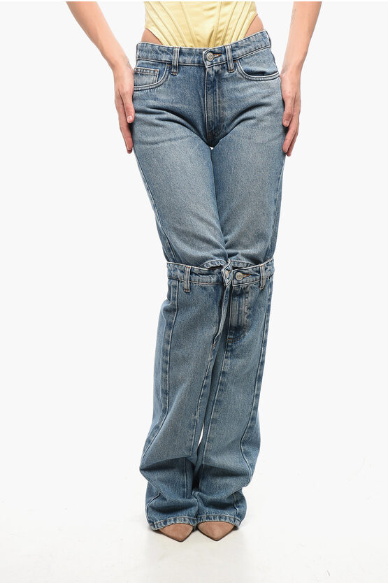 Coperni Mid Washed Open Knee Bootcut Denims 24cm In Blue