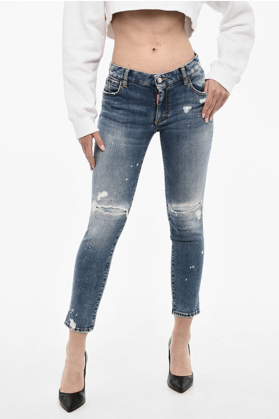 DSQUARED2 MID WASIT SPLATTER EFFECT DISTRESSED JEANS
