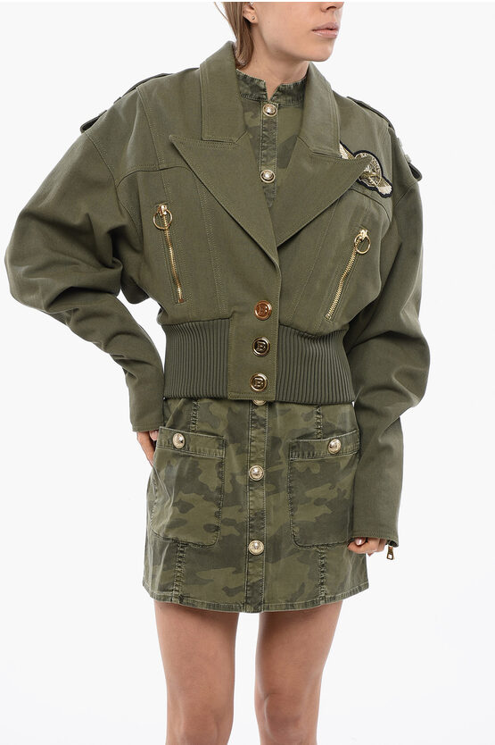 Balmain Military Style Cropped Bomber In Brown