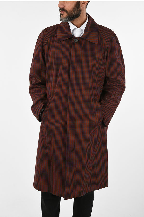 Corneliani Mini Check Cartesio Hidden Closure Coat In Brown
