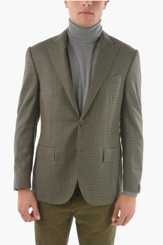 Corneliani Mini Checkered Leader Soft 2-button Blazer With Notch Lapel In Green