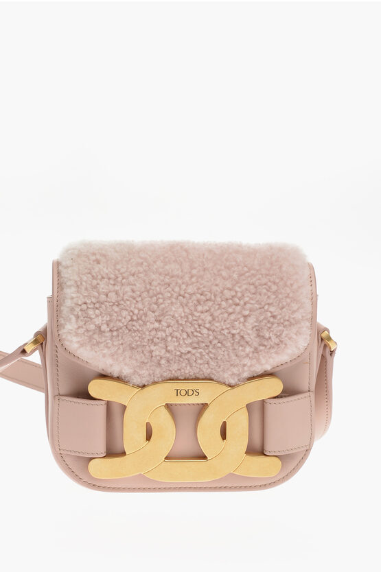 Tod's Mini Crossbody Bag With Shearling Detail In Pink