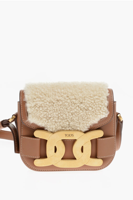 Tod's Mini Crossbody Bag With Shearling Detail In Brown