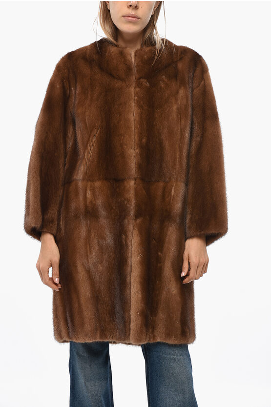 P.a.r.o.s.h Mink Fur Coat With Flush Pockets In Brown