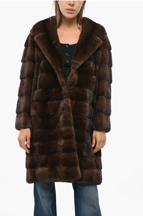 P.a.r.o.s.h Mink Fur Coat With Notch Lapel In Brown