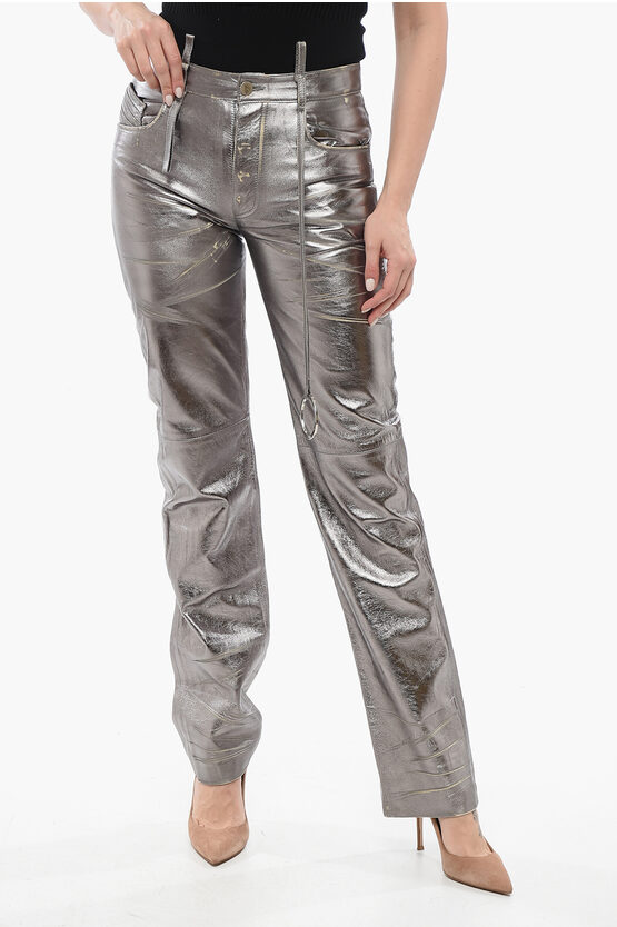Attico Mirror-like Leather Pants With Worn Out Effect