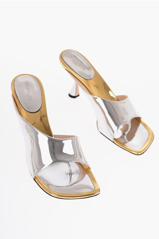 Wandler Mirrored Effect Leather Julio Thong Sandals With Spool Heel In White