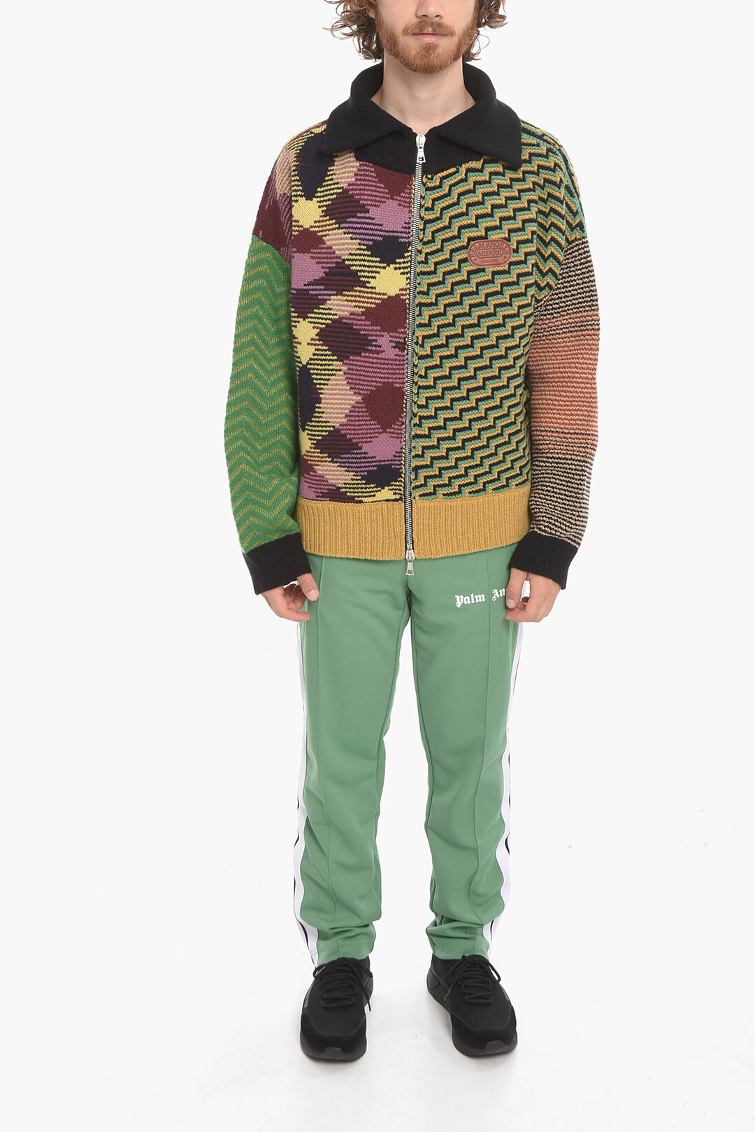 Palm Angels MISSONI Cotton PATCHWORK Sweater with Front Zip Palm Angels MISSONI Cotton PATCHWORK Sweater with Front Zip