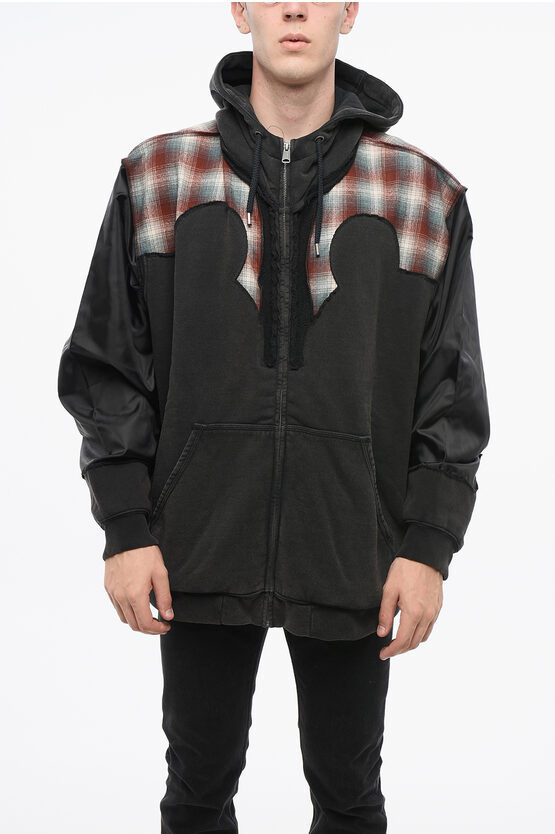 Maison Margiela Mm0 Cotton And Wool Sweatshirt With Checked Details In Black