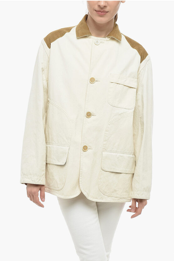 Maison Margiela Mm0 Denim Jacket With Removable Detail In White