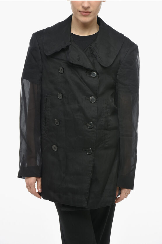 Maison Margiela Mm0 Double-breasted Tulle Blazer With Flush Pockets In Black
