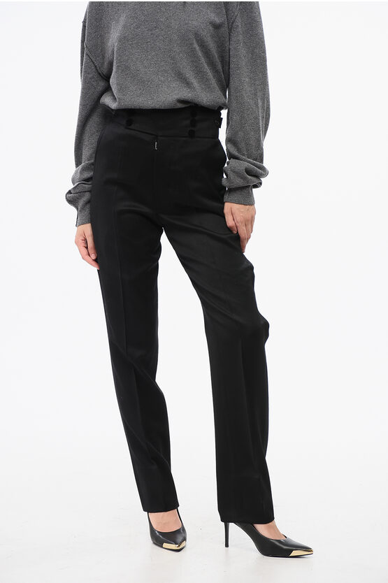 Maison Margiela Mm0 High Waist Wool Pants In Blue