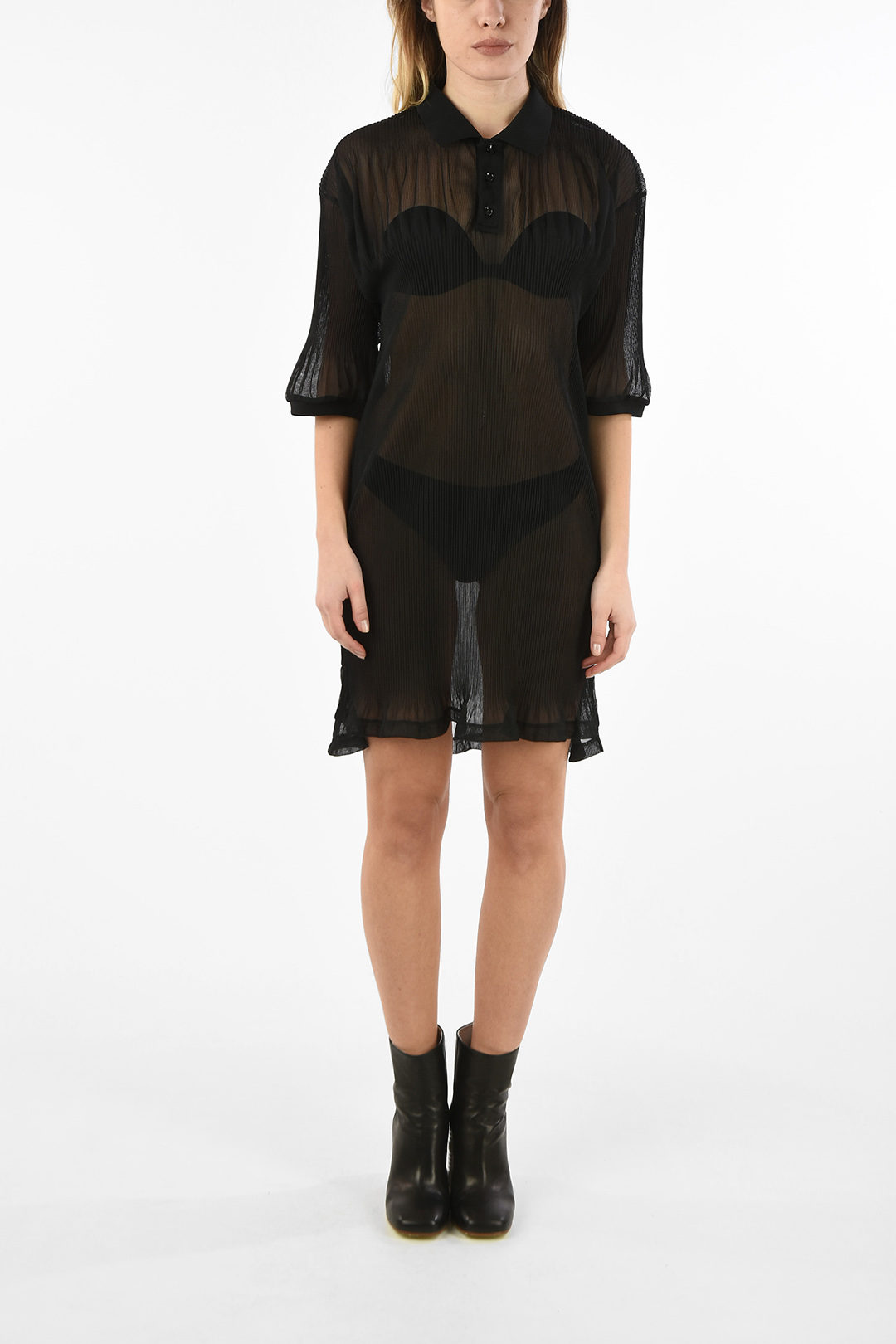 ワンピース MAISON MARGIELA BLACK MESH SHIRT DRESS Maison Martin Margiela 1 black one shoulder maxi dress with
