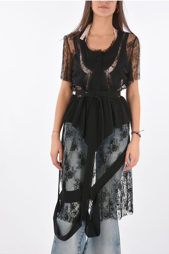 Maison Margiela Mm0 Silk Dress With Lace Details In Black