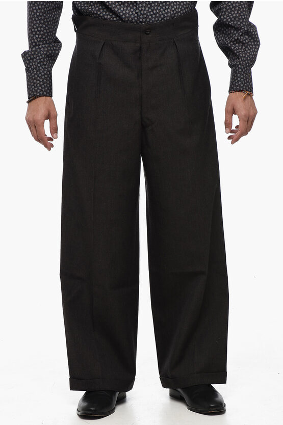 Shop Maison Margiela Mm0 Single-pleated Wide Leg Wool Pants